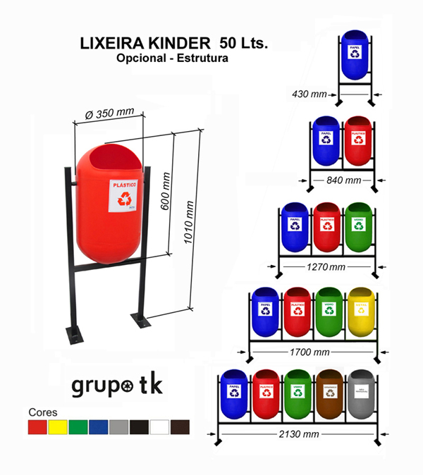 LIXEIRA KINDER - 50 LITROS - dimensões